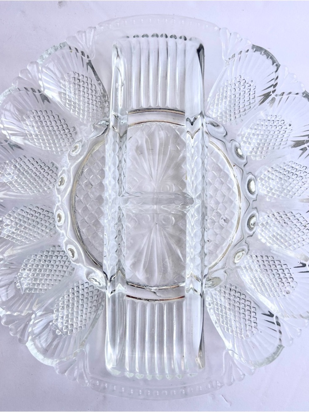 Vintage Relish Deviled Egg Tray Etched Glass